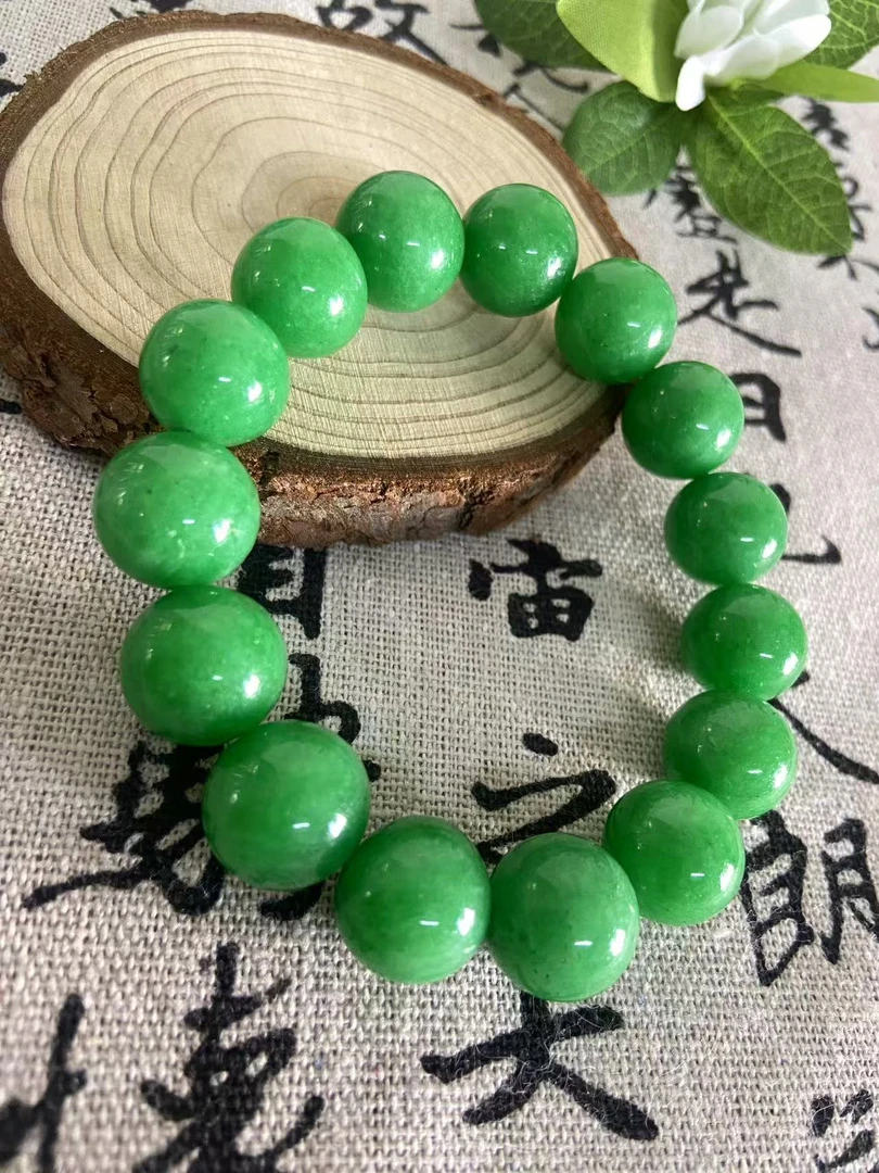 72 缅翡果绿手串单珠卡13-14mm--多样性发其一气质豆绿手串537