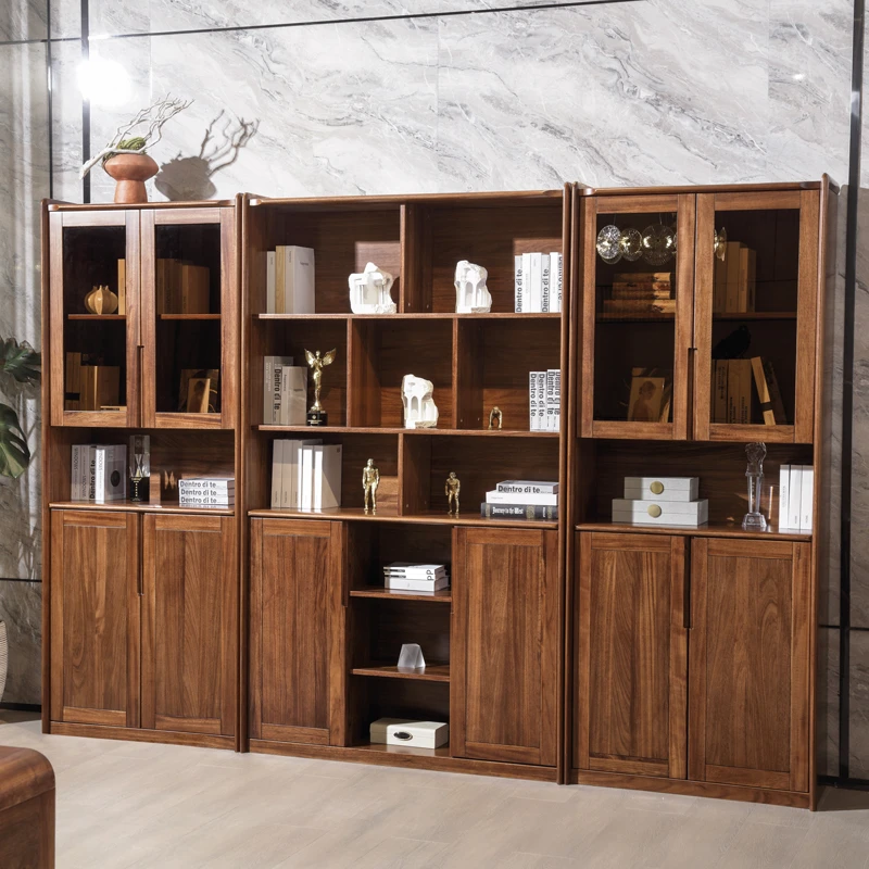 乌金木实木书柜储物柜轻奢简约书房客厅家用落地酒柜餐边柜