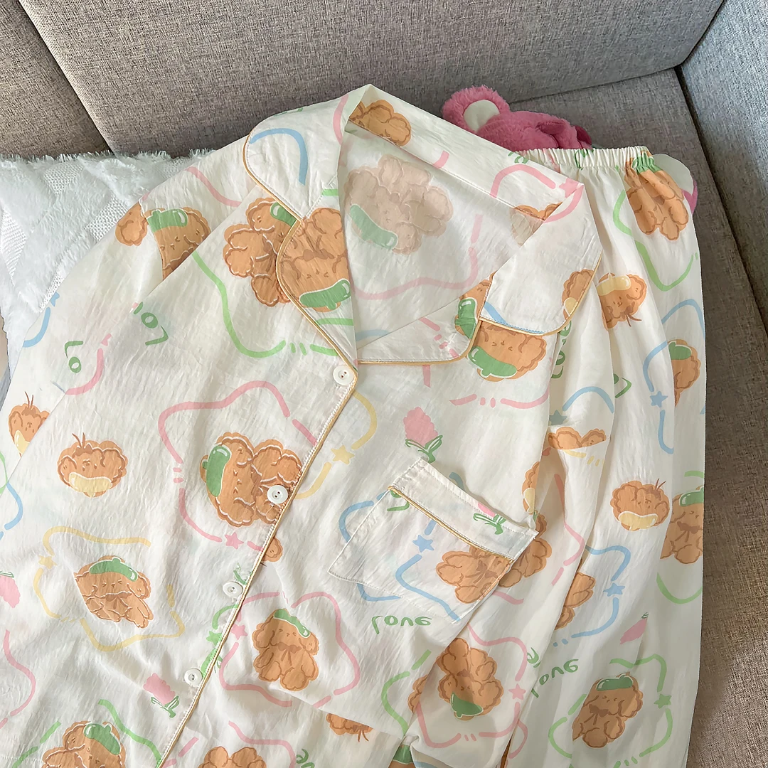 『橘色小狗』长袖长裤新款春秋夏ins风卡通舒适甜美可爱睡衣家居服