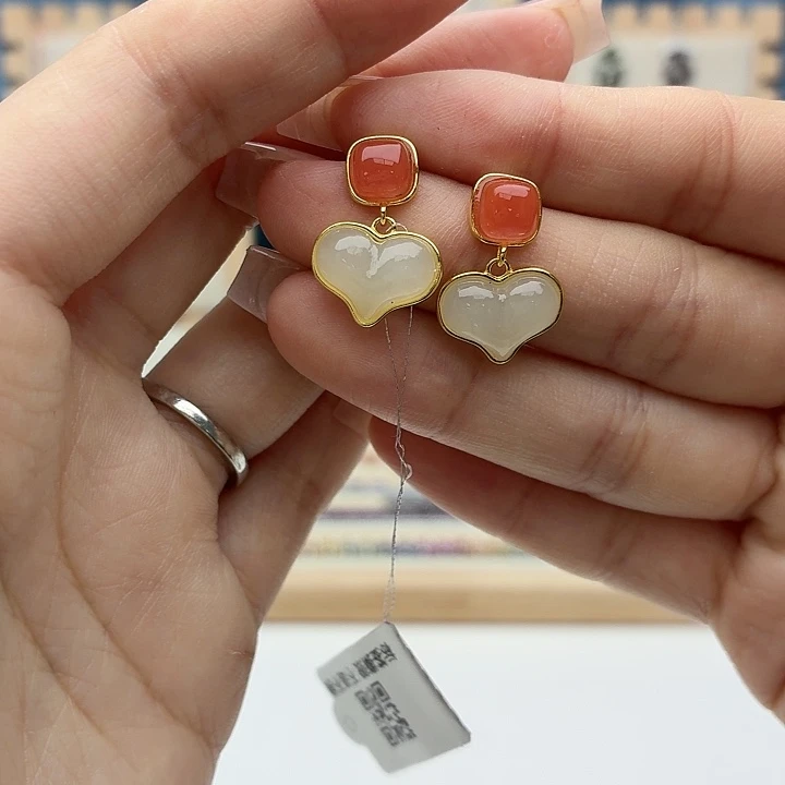 南红玛瑙银S925镶嵌耳饰