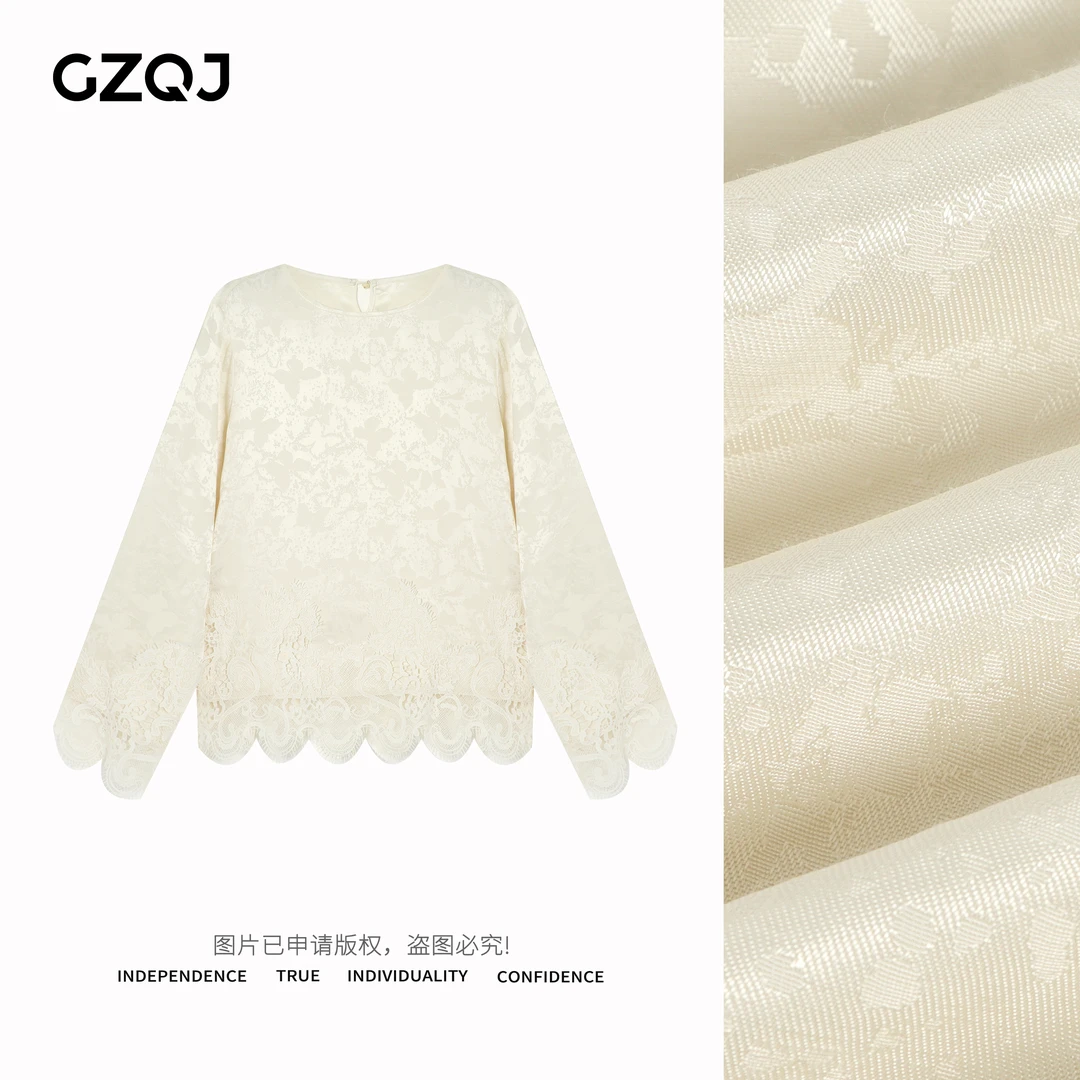 广州琴姐【雪国公主】设计师蕾丝拼接长袖衬衫上衣女春季新款7961