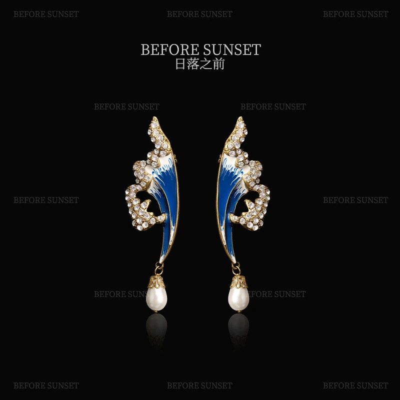 纯铜琉璃耳饰 【青花羽月】耳环 日落之前