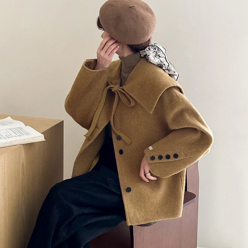 双面羊绒大衣女小个子2024秋冬新款韩版高端气质宽松显瘦毛呢外套