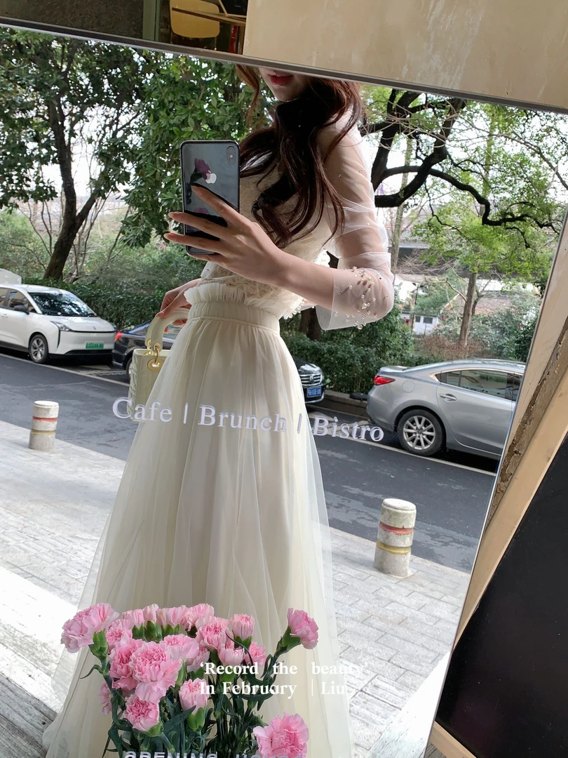 【花漾】设计款春秋名媛轻奢复古法式时尚小纱裙ZX024283