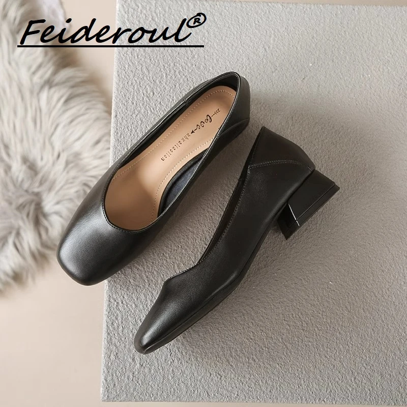 Feideroul公务员面试女鞋浅口黑色通勤上班搭配正装职业鞋不累脚