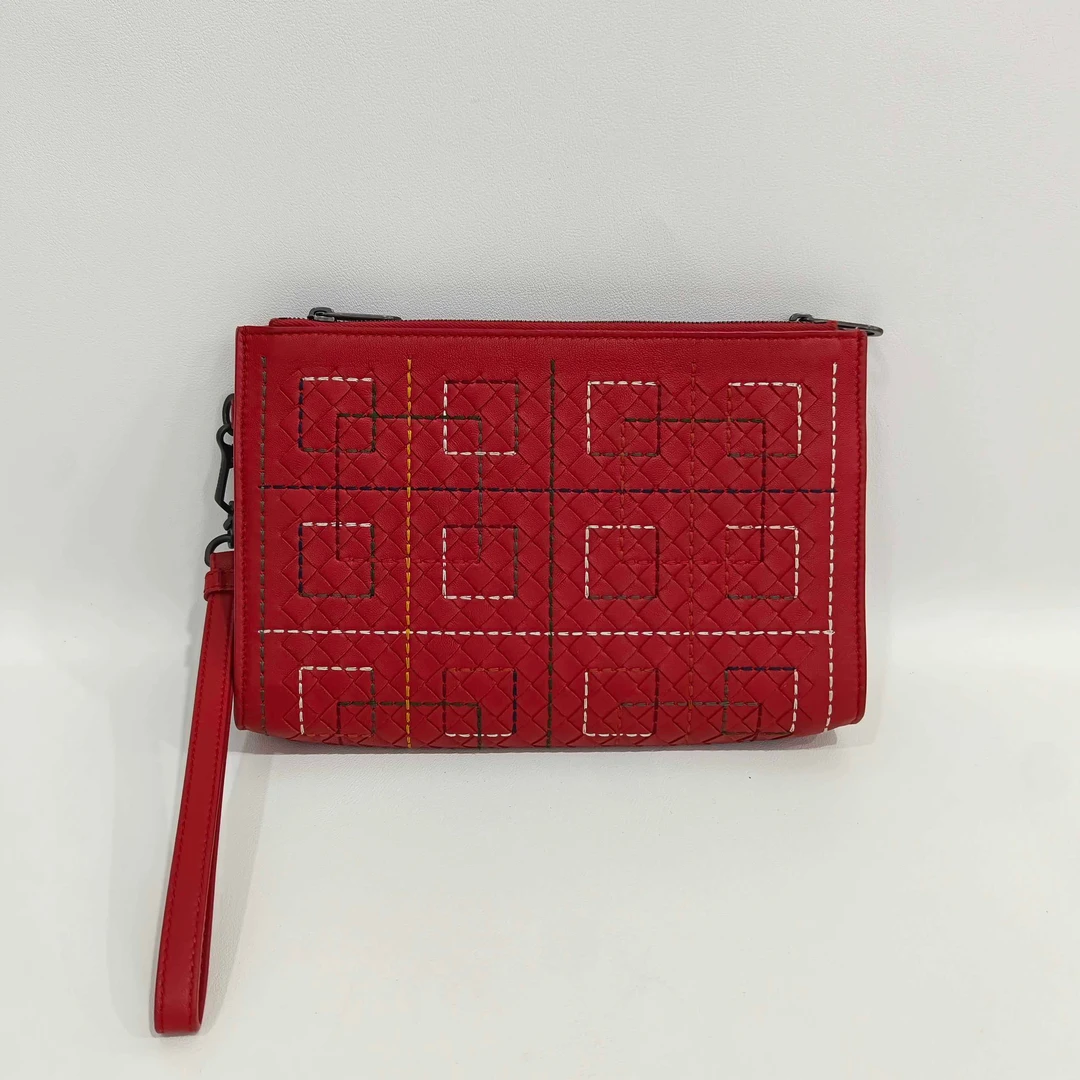 95新 BOTTEGA VENETA/葆蝶家 捐金沉珠/手拿包红色