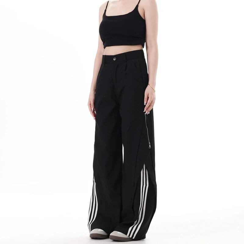 Mainfixed美式高街复古三道杠条纹休闲裤宽松休闲侧拉链运动裤