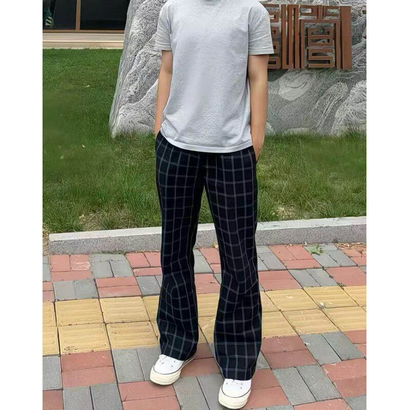 LlGGlCC何以【同款】vintage秋季美式复古格子裤男微喇弯刀休闲裤