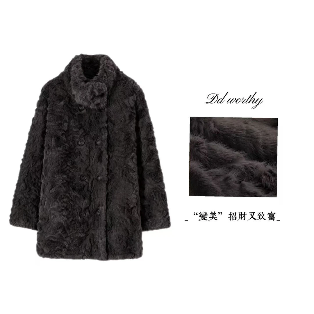 【豆豆】小香风中长款毛毛外套女2025新款时尚百搭宽松气质上衣