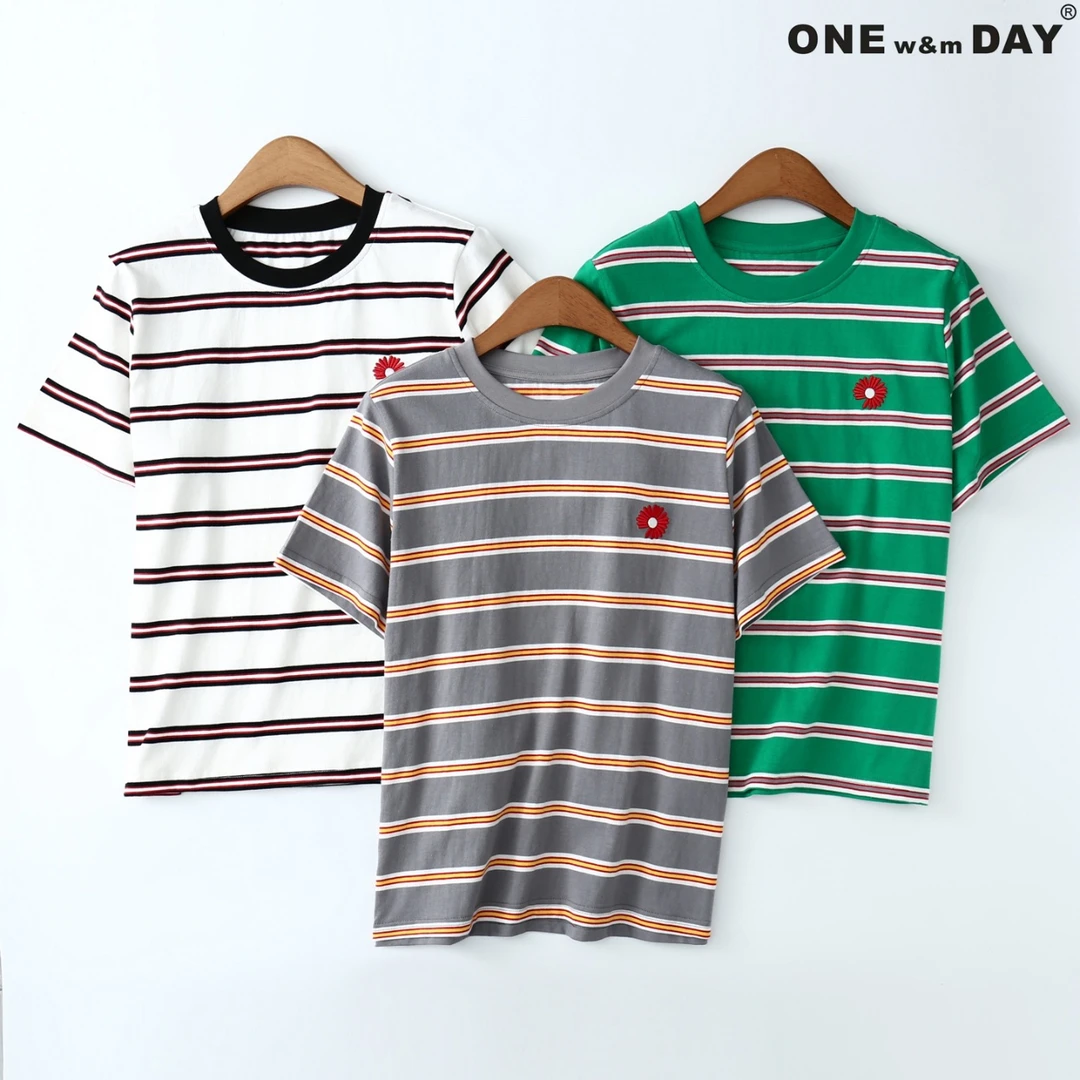 帽之都刺绣小花条纹短袖540367