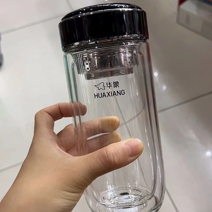 华象2202-6黑色双层玻璃杯440