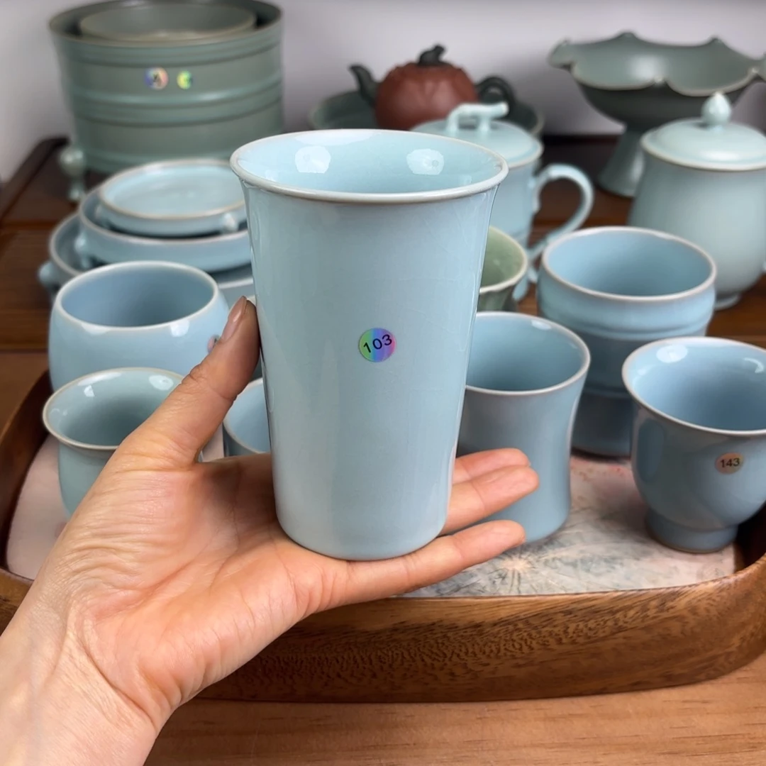 杯子陶瓷编号103天青釉大号可乐杯一级品