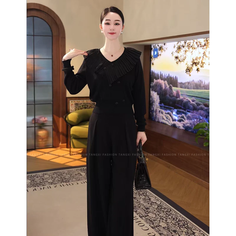 2026秋冬新款【8287】含绵羊毛百搭洋气可外穿黑色拼接针织衫毛衣