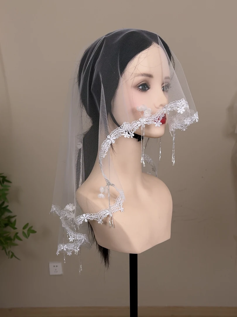 手工铃兰串珠流苏韩国纱小头纱