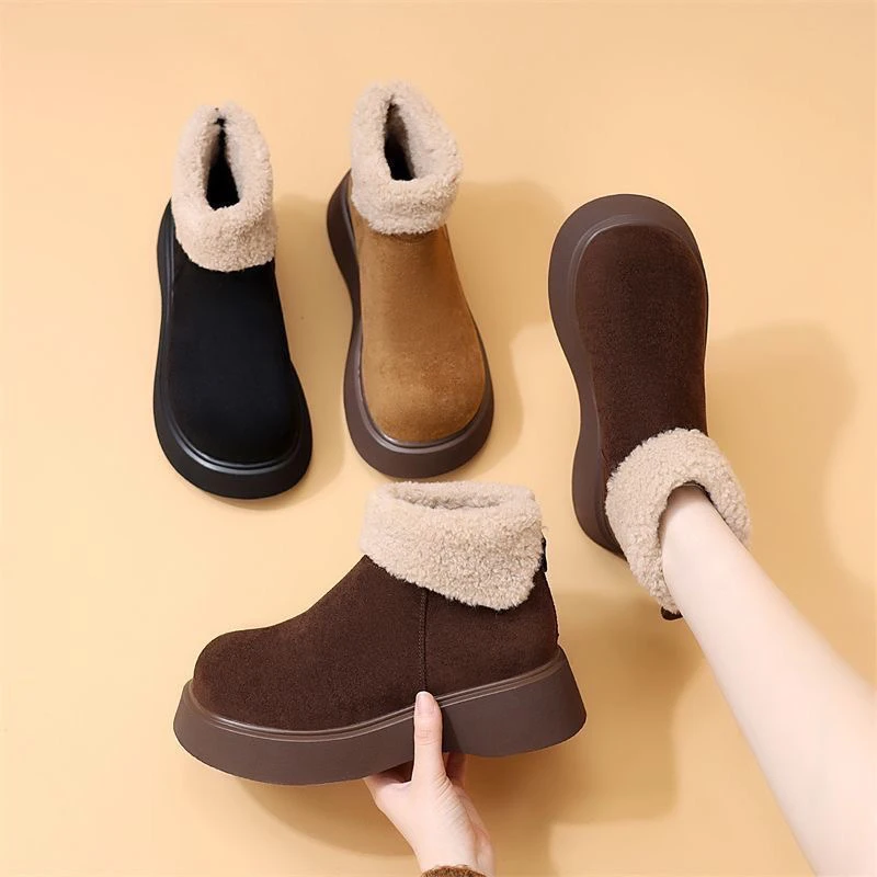 高品质时尚女鞋厚底加绒保暖防滑雪地靴女冬季短筒时尚百搭小短靴