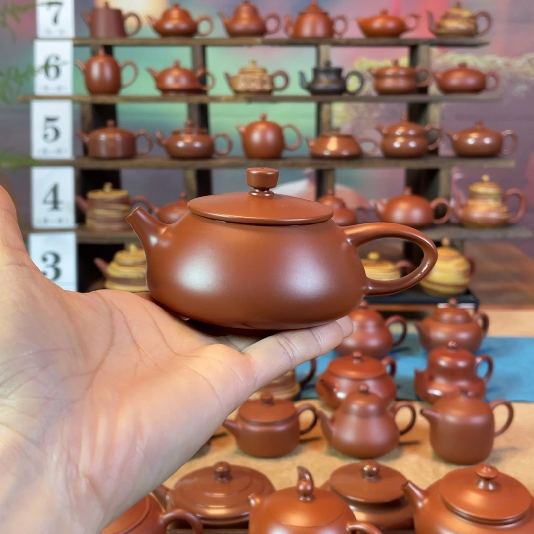 茶壶紫砂雯*潮州手工手拉朱泥石瓢壶