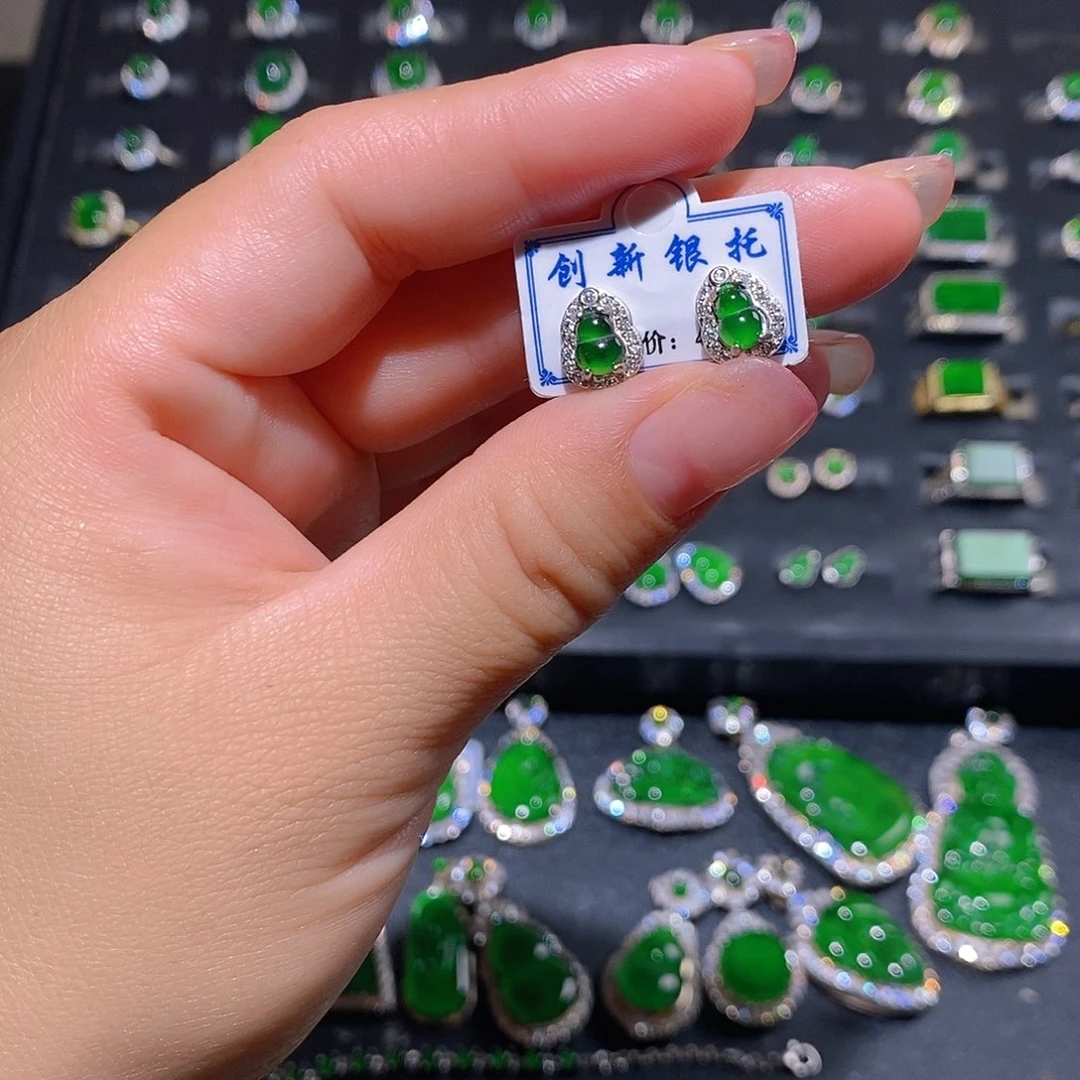 翡翠银S925镶嵌耳饰