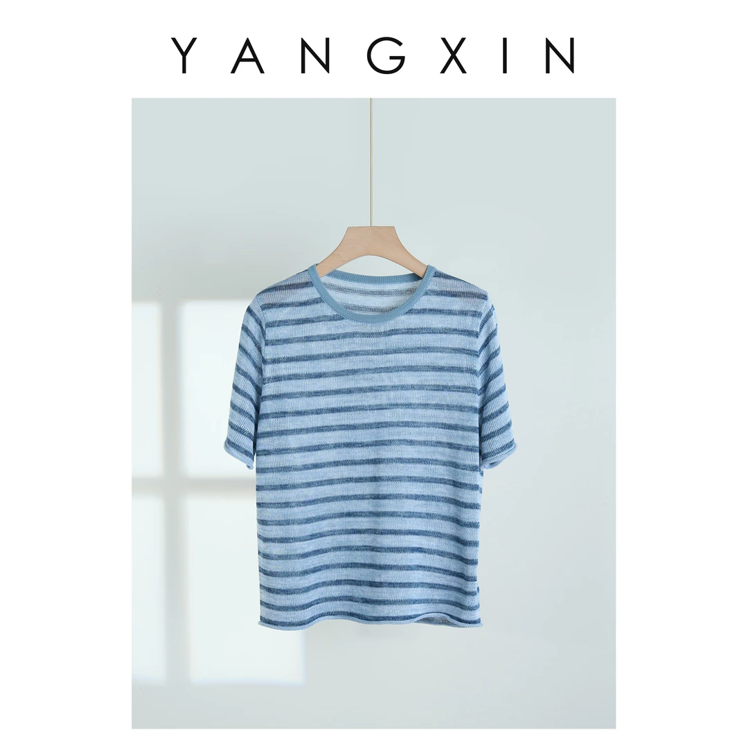 【无龄杨昕】“海韵条纹”春夏休闲百搭松弛感条纹圆领T恤25SS04134