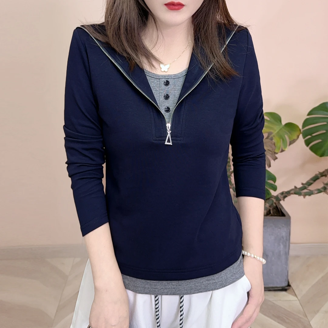 2025早秋新品时尚百搭修身显瘦洋气半拉链卫衣女士长袖上衣8128