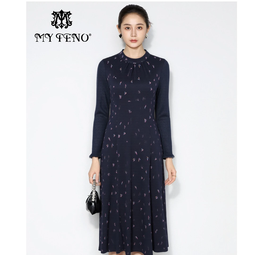 马天奴通勤长袖常规格雷系牛仔连衣裙连衣裙蕾丝秋冬VHAA96DRX0