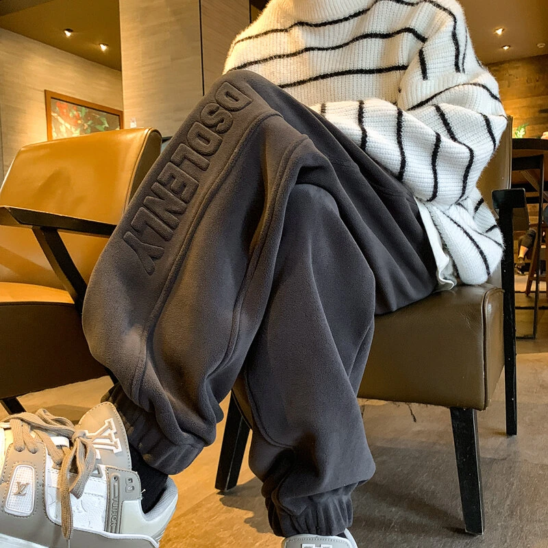 @MXD 700g重磅双面奥粒绒卫裤男士美式潮牌字母钢印束脚运动长裤