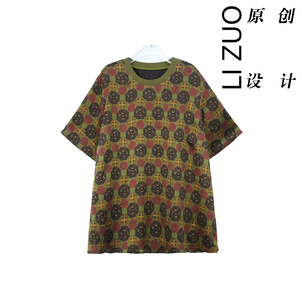 大码胖mm老钱风新中式26姆米缎龟香云纱扁机领半袖上衣9569