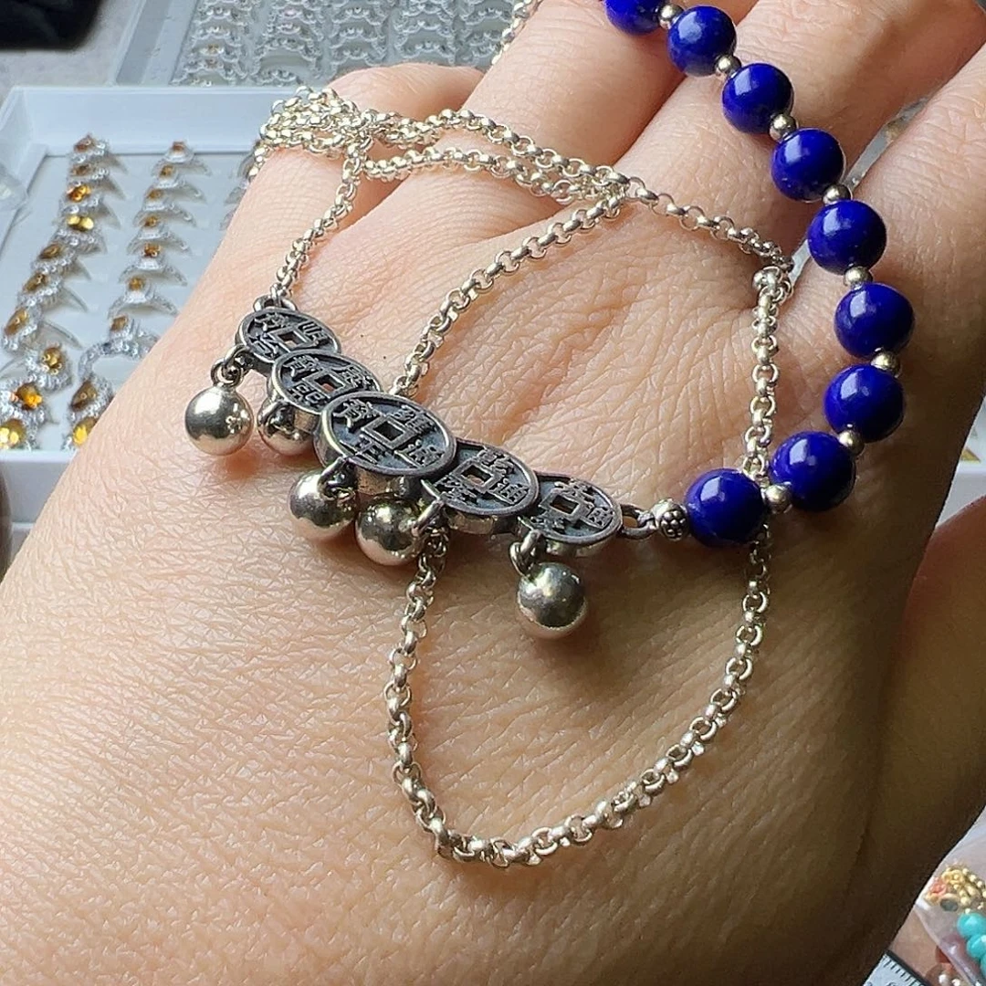 张***咩青金石银S925镶嵌手链拍两单发一单