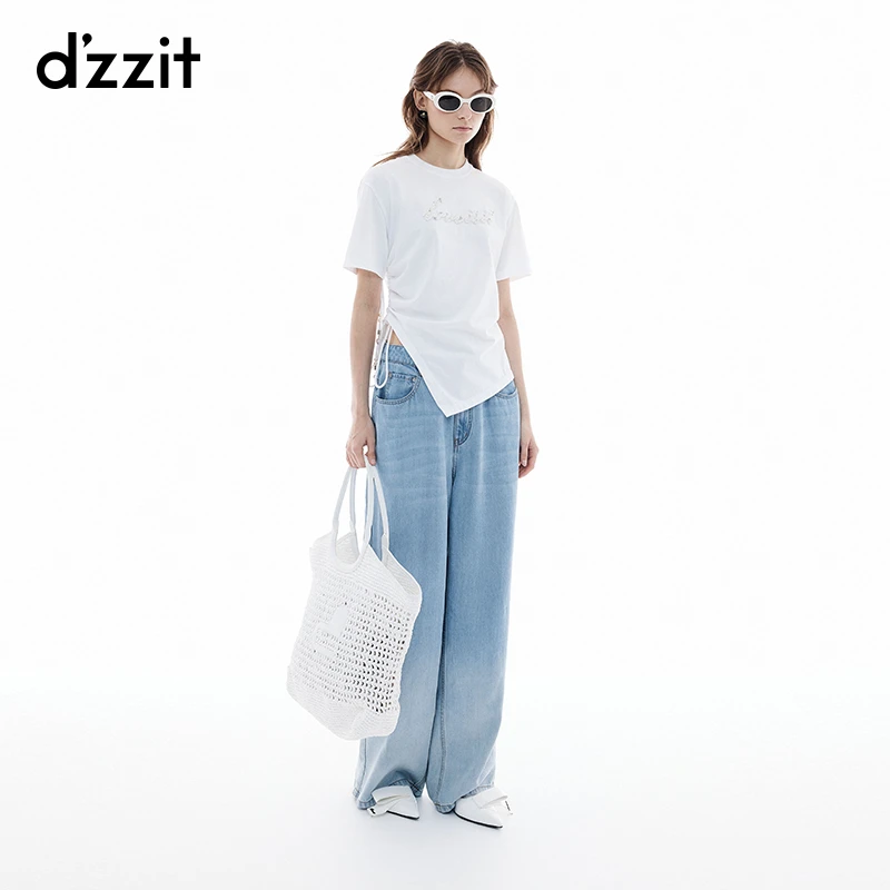 【商场同款新品】dzzit地素短袖T恤25夏不规则系带上衣女3J2B336