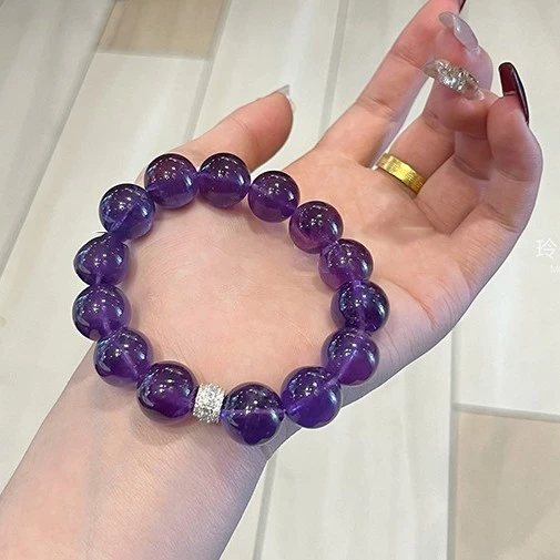 非金属珐琅手镯 紫色晶晶1厘米大颗节日旗袍气质弹性--手链/手镯