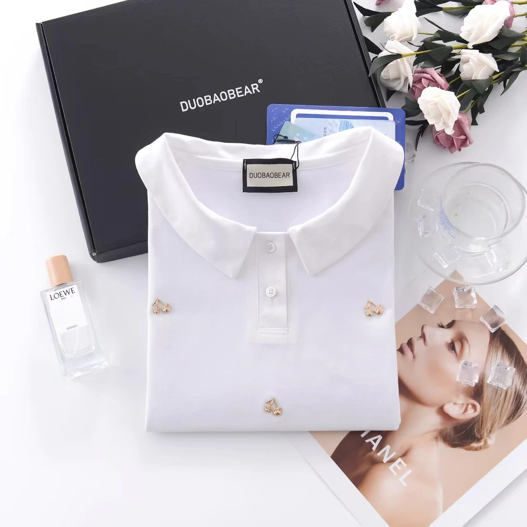 小雅姐姐  樱桃小熊荷叶polo领短袖T恤HK63