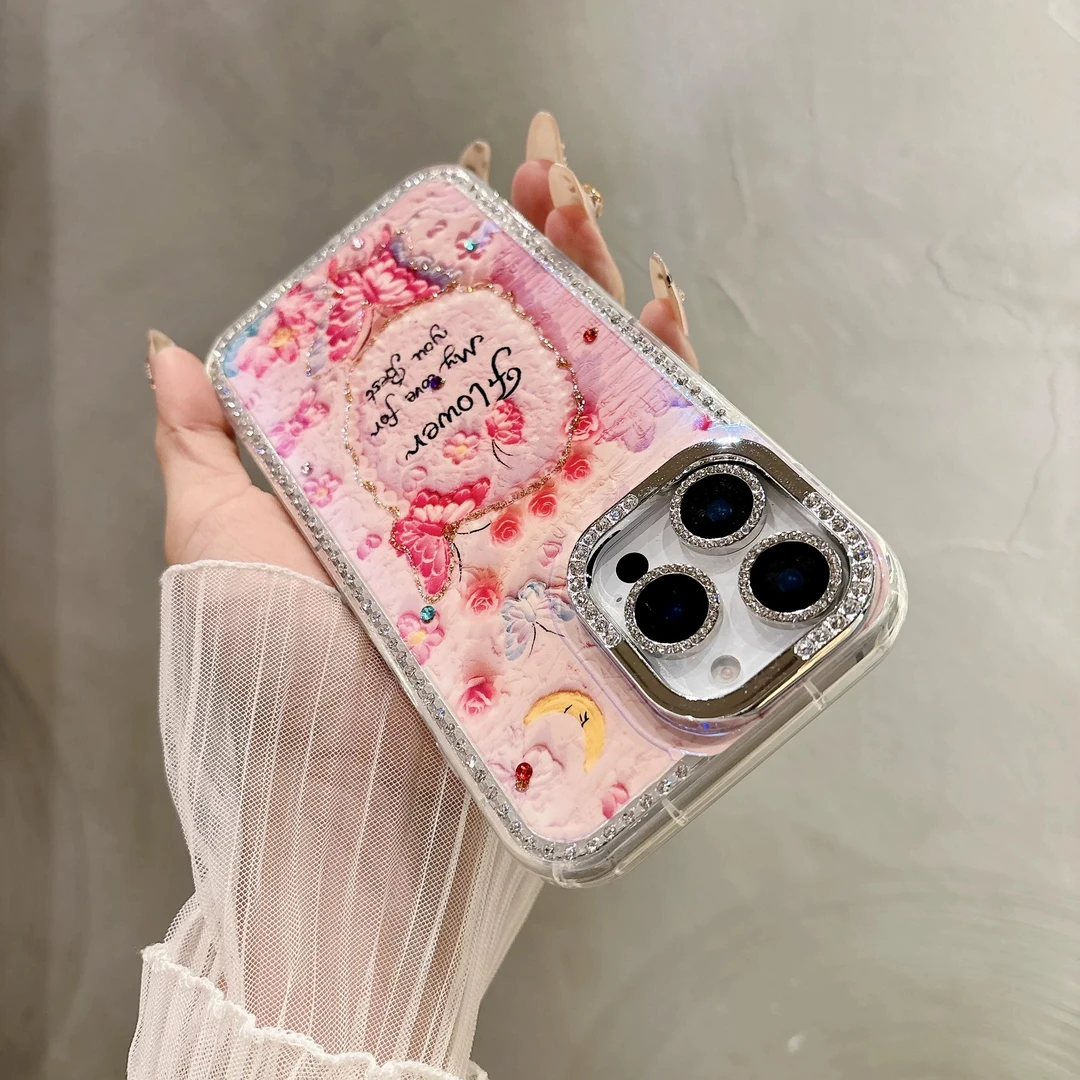 新款复古蝴蝶适用于苹果16promax手机壳iphone15/14/13/12钻边框