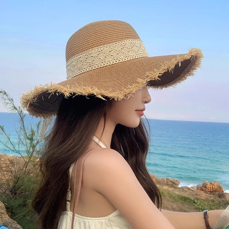 蝴蝶结帽子女款2025新款夏季防晒帽大帽檐遮阳帽透气法式草帽海边