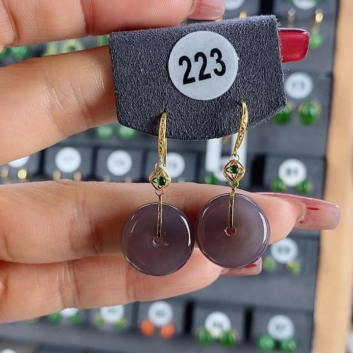 和田玉耳饰18K金镶嵌