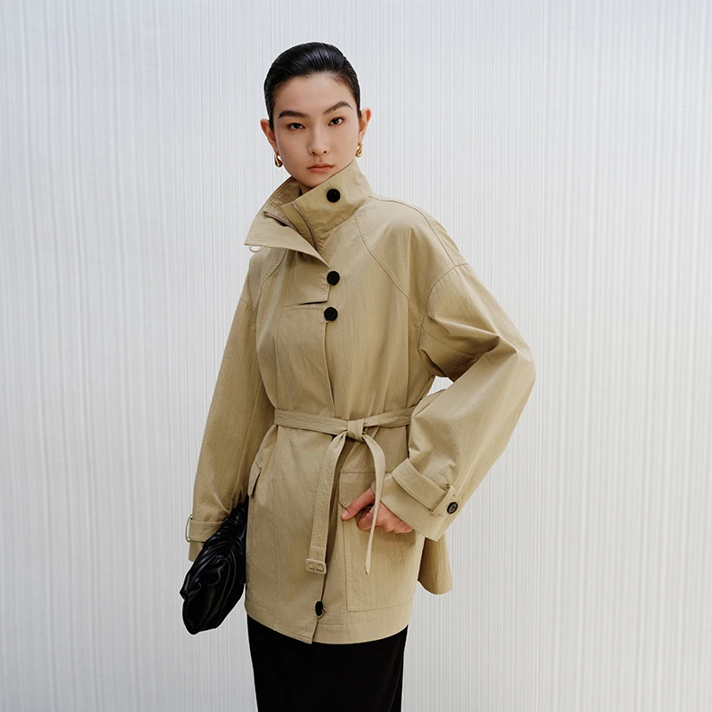 【外套】【商场同款新品】艾诺丝雅诗 立领休闲系带风衣 50222105