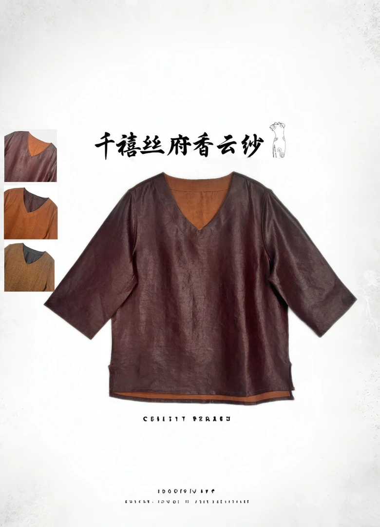 【千禧专属】1249香云纱桑蚕丝红油皮原龟双面双穿上衣