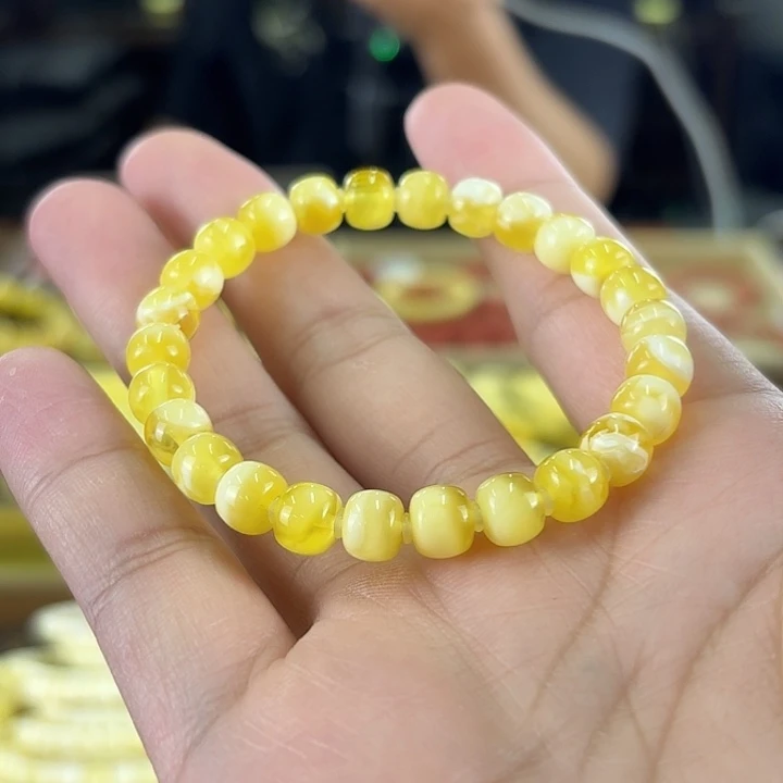手链蜜蜡未镶嵌金白老型蜜蜡手串 7.5mm
