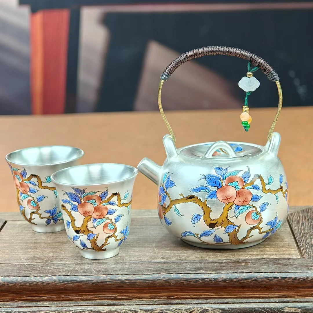 乾鑫堂柿柿如意银一壶两杯Y99