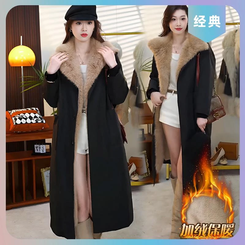 2025秋冬季新款韩版宽松显瘦翻领派克服外套女中长款加厚保暖大衣