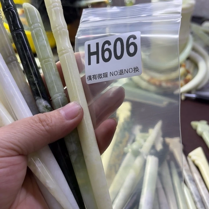蛇纹石玉发饰合金小***米