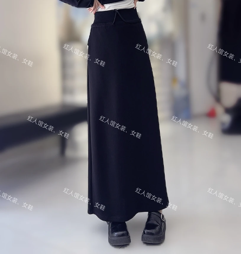 803休闲百搭显瘦黑色休闲半身长裙2