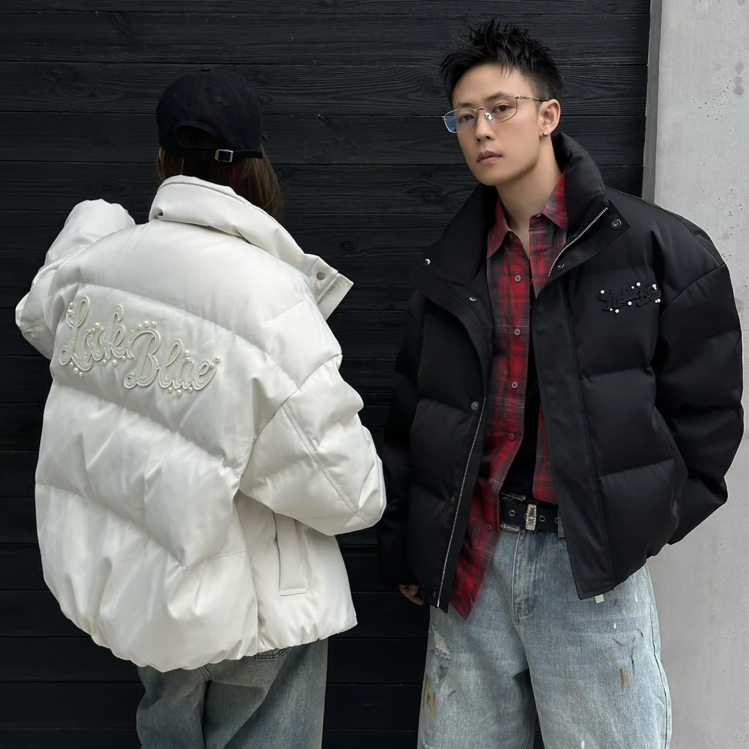冬季立领龟背缎面贴布钉珠羽绒服高级感轻奢痞帅高级感男装85088