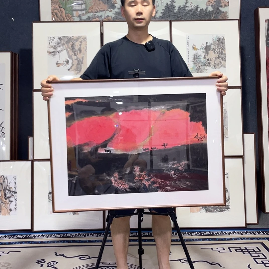 国画手绘作品带框发货80_60厘米