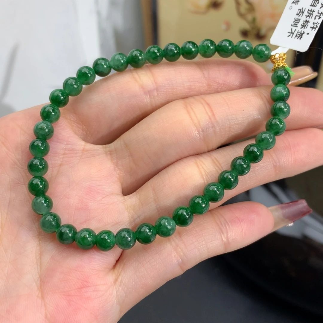 翡翠手链未镶嵌卡5.1胶润辣绿手串