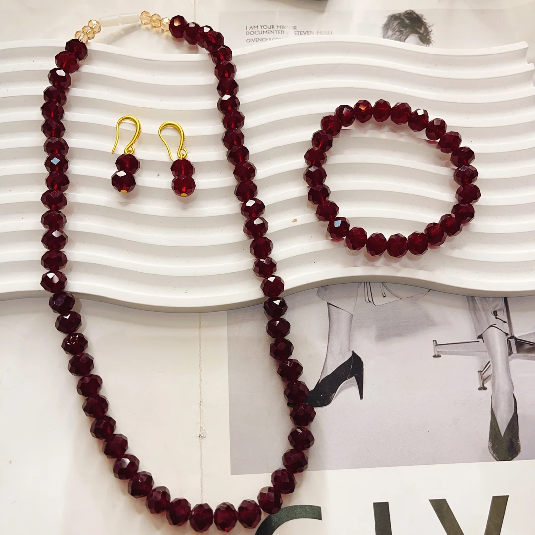 非金属玻璃项链 货号2583时尚项链仿水晶项链三件套