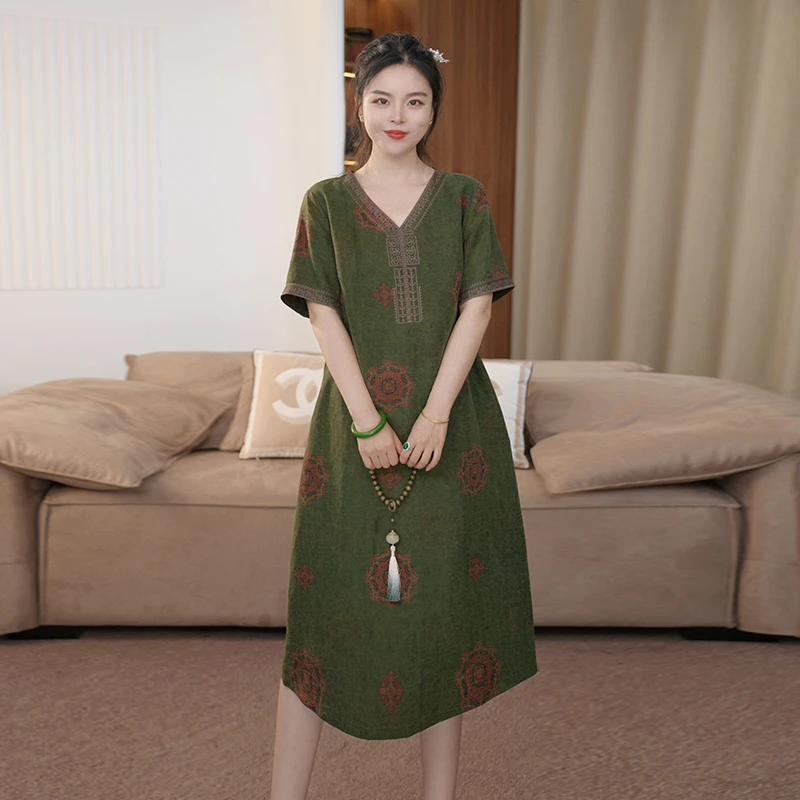 2025夏季时尚浪漫大牌杭州香云纱真丝连衣裙女气质妈妈桑蚕丝裙子