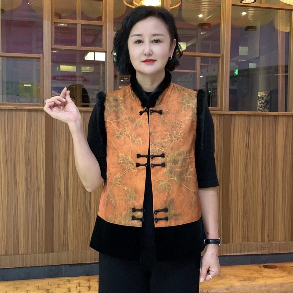 秋季新款中国风复古宽松新中式时尚立领马甲中老年妈妈装