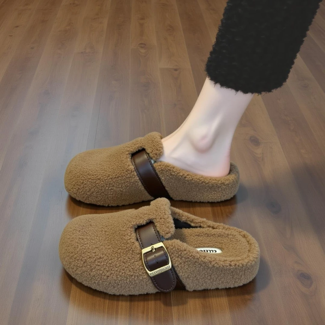 靴子女款爆款2025新款女秋冬外穿2025新款加绒包头半拖鞋孕妇拖鞋