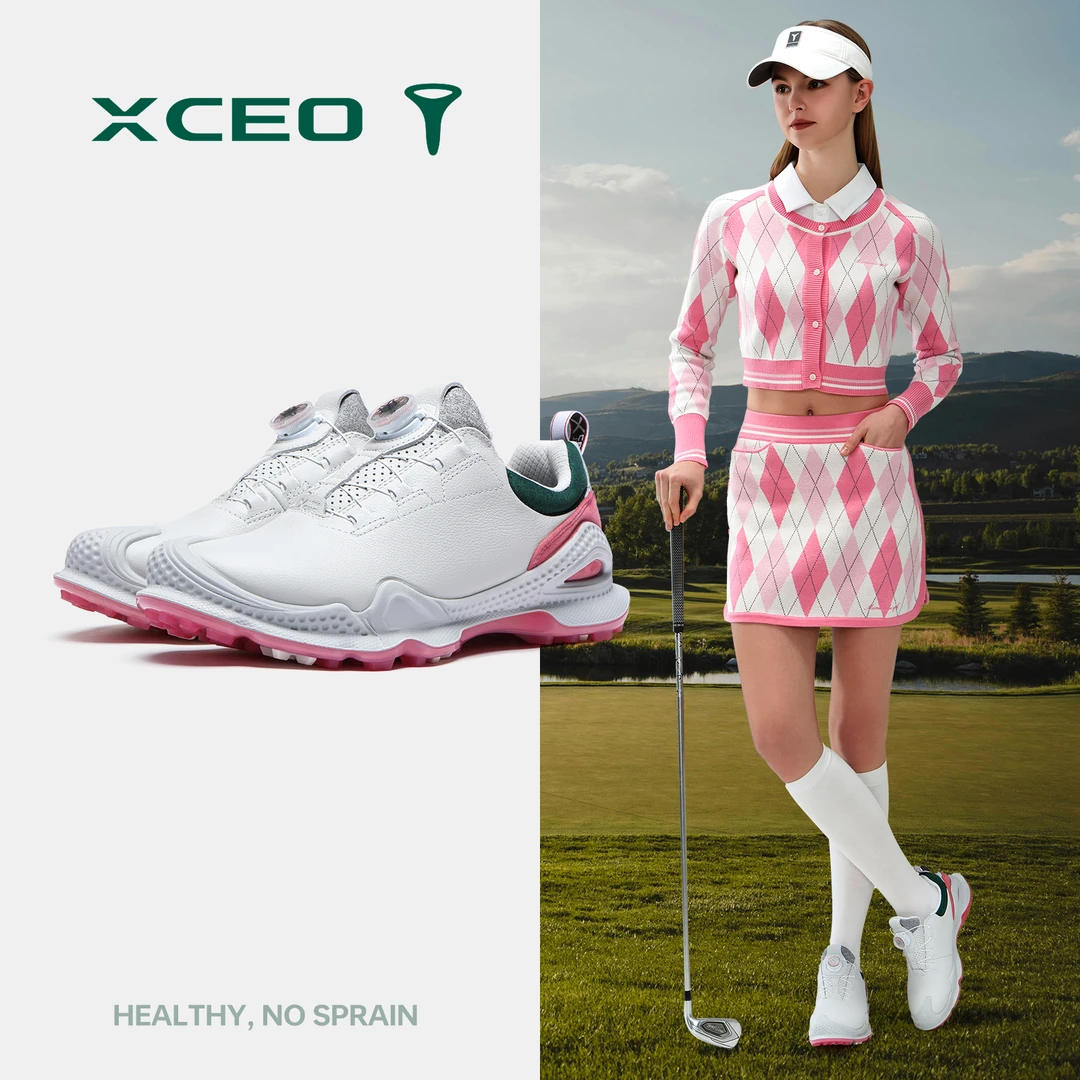 XCEO/芯鹰女款真皮白绿粉色旋钮鞋防滑防水golf高尔夫球鞋女士