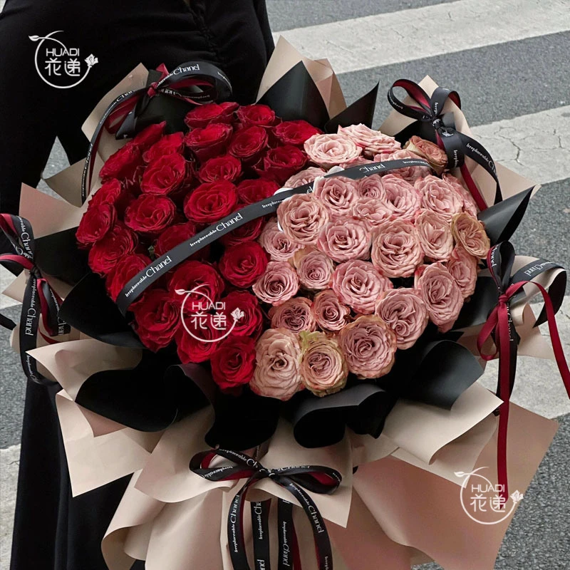 【❤双倍浪漫】52朵红玫瑰卡布奇诺花束鲜花约会表白生日礼物订购同城配送花店外卖鲜花小时达鲜花团购