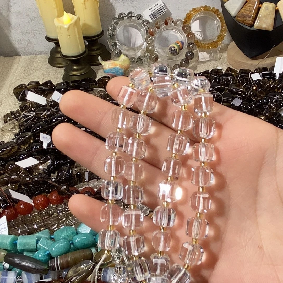 紫晶银S925镶嵌珠宝半成品净体白水晶方糖